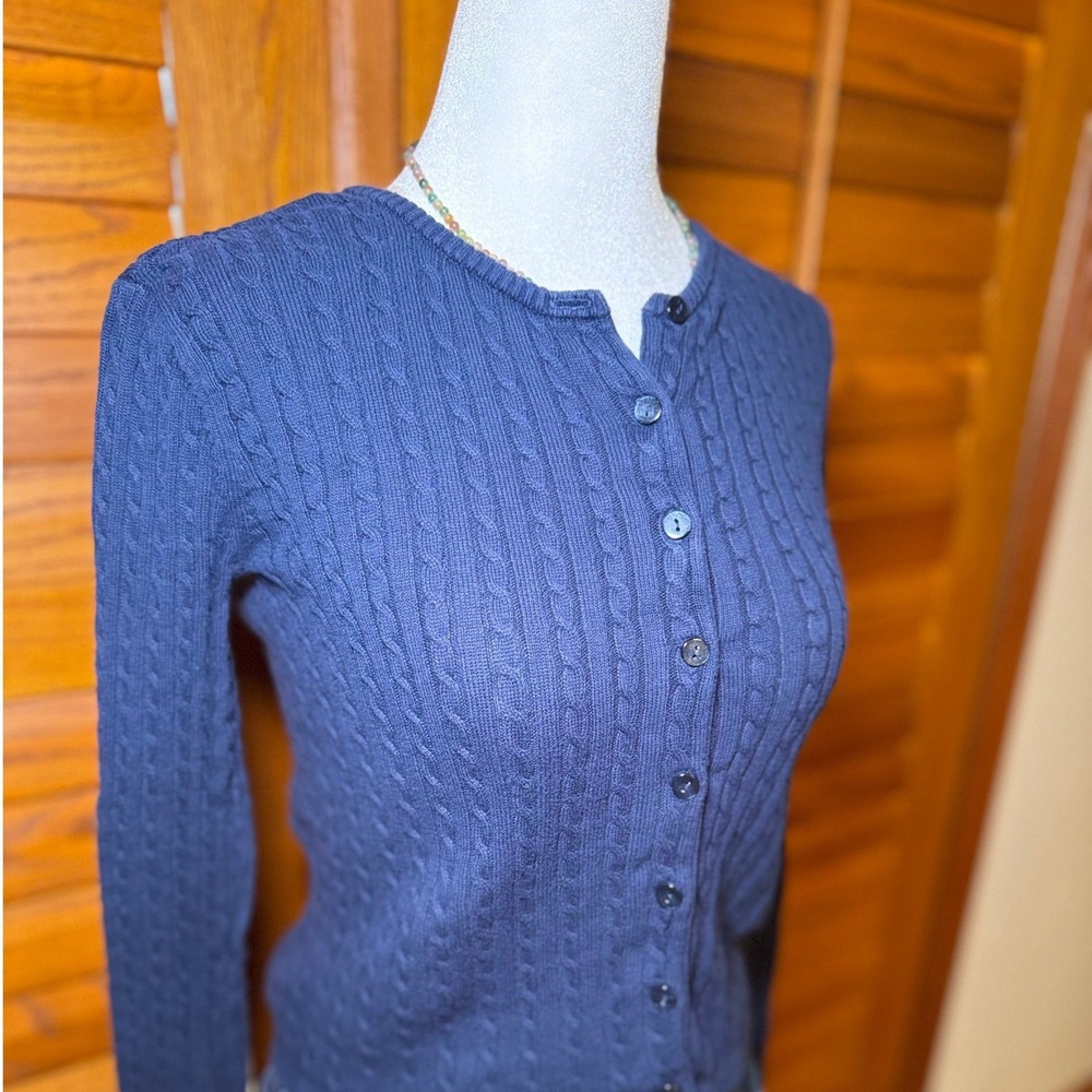 Aeropostale Womens Navy Blue Cable Knit Cotton Button Front Cardigan Sweater XS